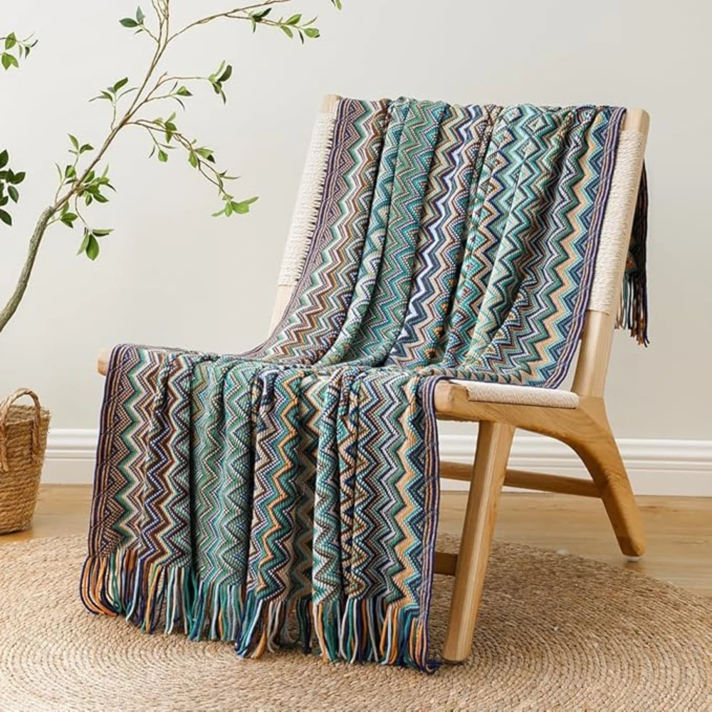 Multicolor Zigzag Tasseled Knit Throw by Casa & Beyond