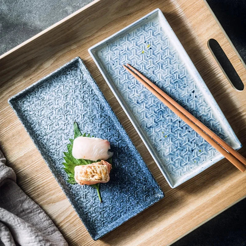 9.5" Ceramic Rectangular Barbecue Plate Restaurant Sushi Plate by Bowlift