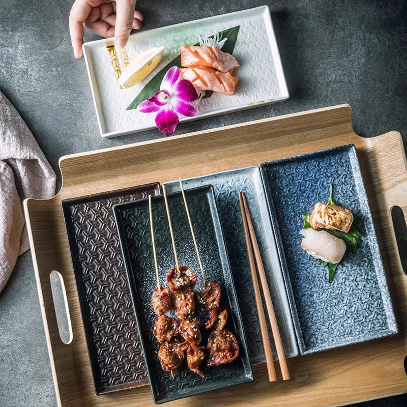 9.5" Ceramic Rectangular Barbecue Plate Restaurant Sushi Plate by Bowlift