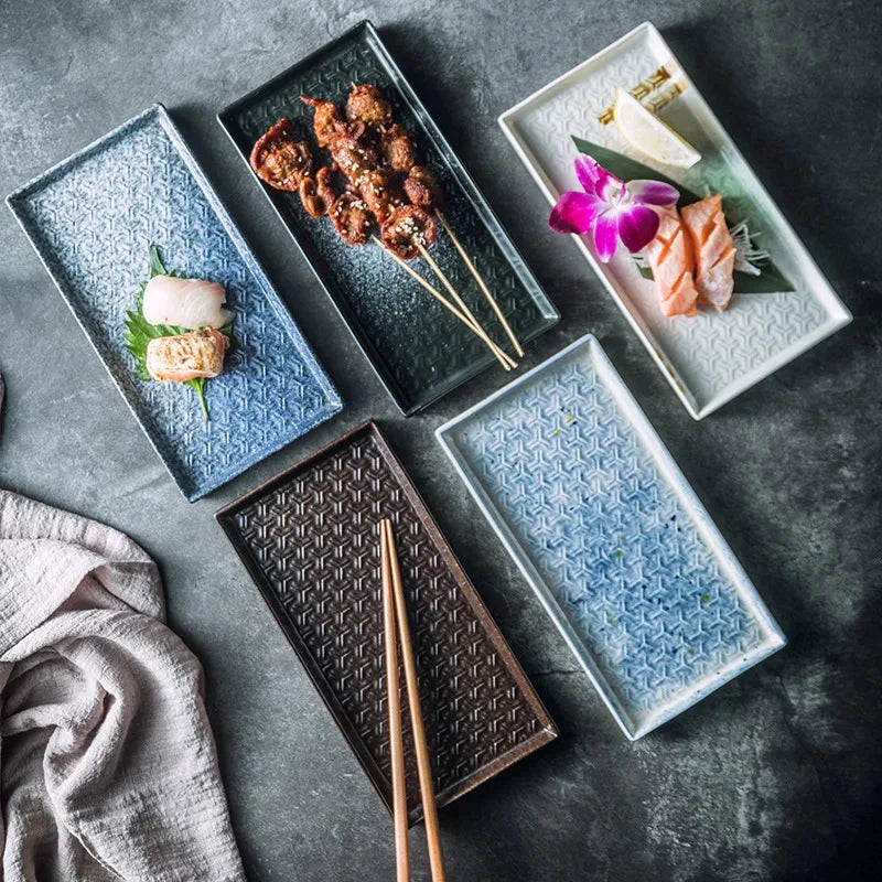 9.5" Ceramic Rectangular Barbecue Plate Restaurant Sushi Plate by Bowlift