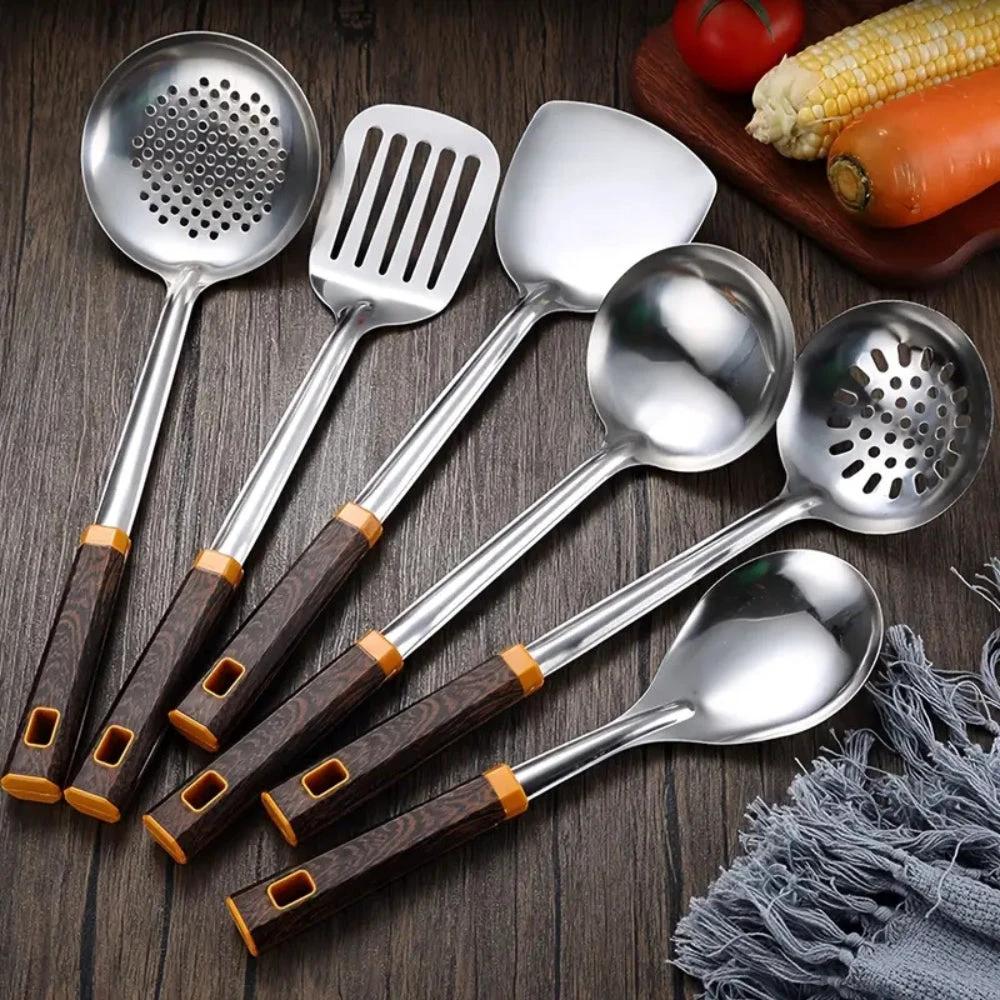Wood Grain Stainless Steel Utensils | 6pcs Set by Casa & Beyond