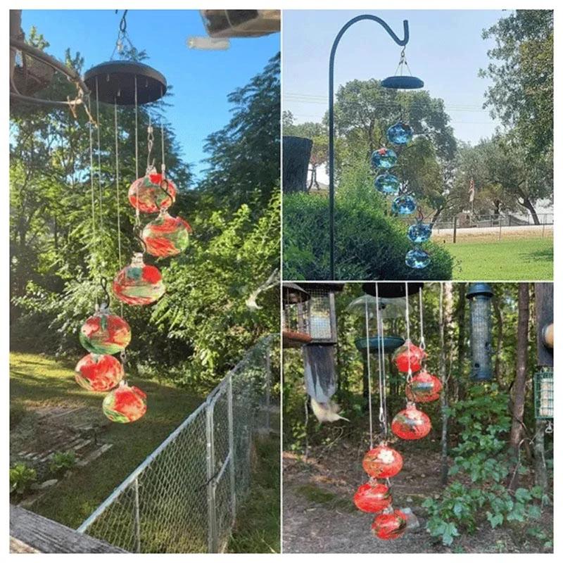 ChimeFeeder handcrafted glass hummingbird feeder with wind chime Bowlift by Bowlift
