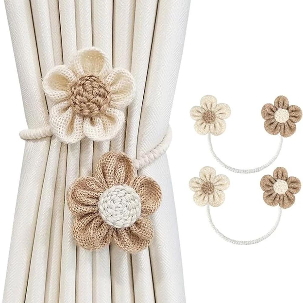 Floral Hemp Curtain Tie Back | 2Pcs Set by Casa & Beyond