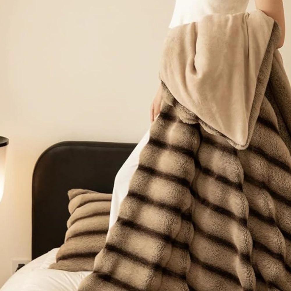 Ruched Faux Rabbit Fur Blanket by Casa & Beyond