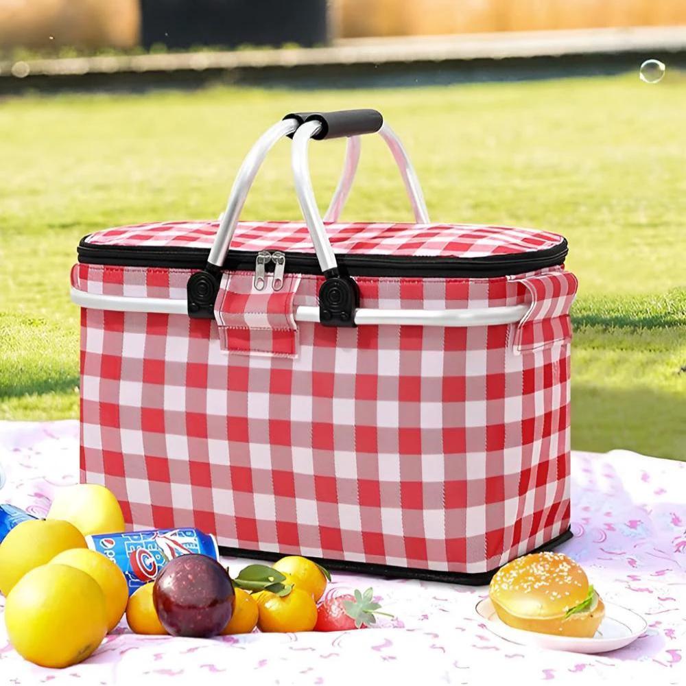 Foldable Checkered Picnic Basket by Casa & Beyond
