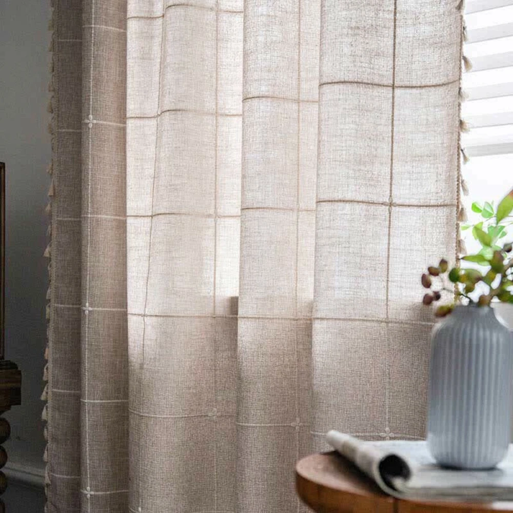 Tassel Plaid Curtain Semi Blackout Drapes by Casa & Beyond