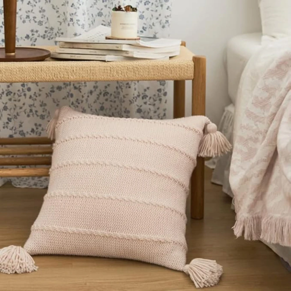 Nordic Knitted Tassel Cushion by Casa & Beyond