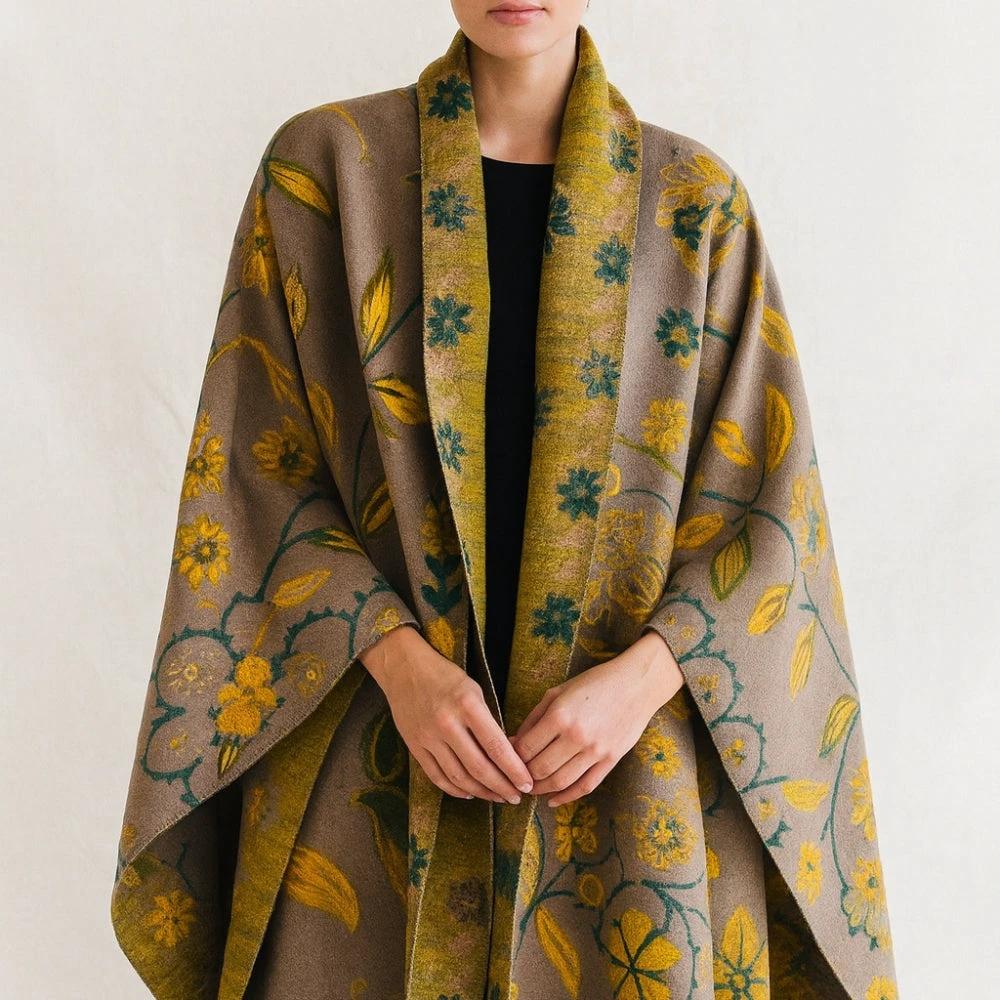 Elegant Double-Sided Floral Winter Shawl Scarf by Casa & Beyond