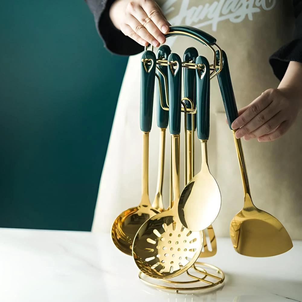 Golden Stainless Steel Utensil Set by Casa & Beyond