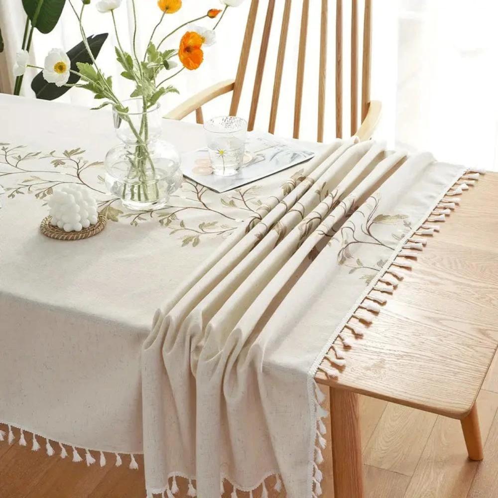 Embroidered Floral Tassel Tablecloth by Casa & Beyond