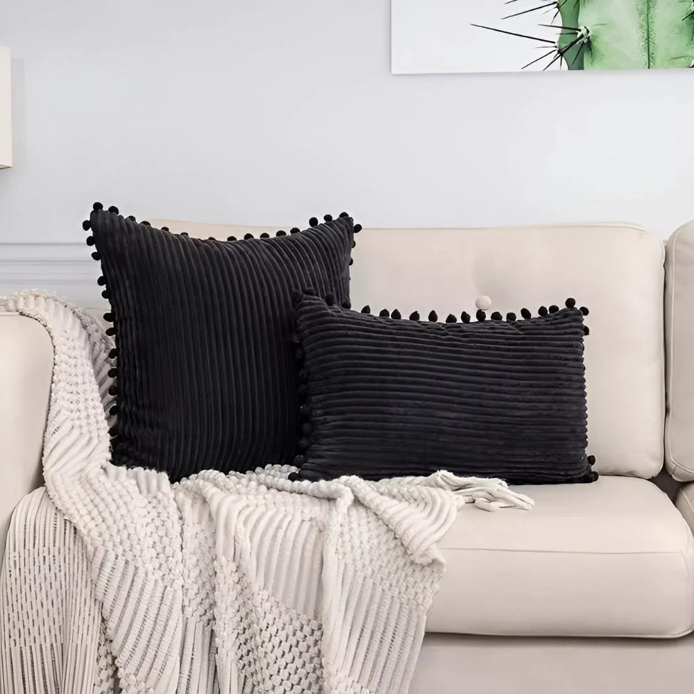 Plush Ribbed Pom-Pom Cushion Cover by Casa & Beyond