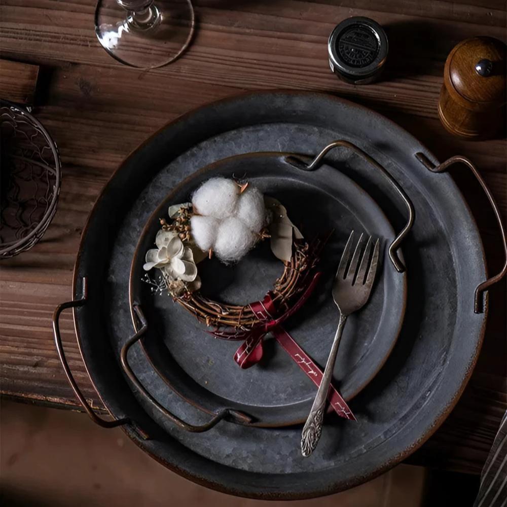 Retro Round Metal Dinner Serving Trays by Casa & Beyond