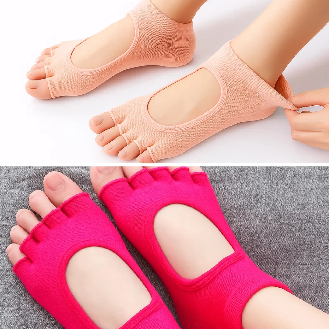Slip Yoga Grip Socks – Open-Toe & Breathable – Rubberised Sole for Women – Stability Balance Comfort in Yoga & Pilates Bowlift by Bowlift