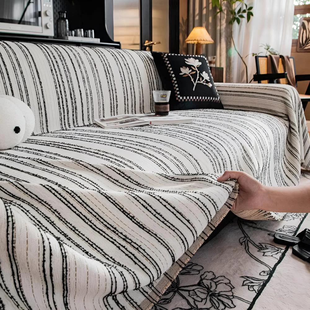 Regal Stripes Chenille Sofa Cover by Casa & Beyond