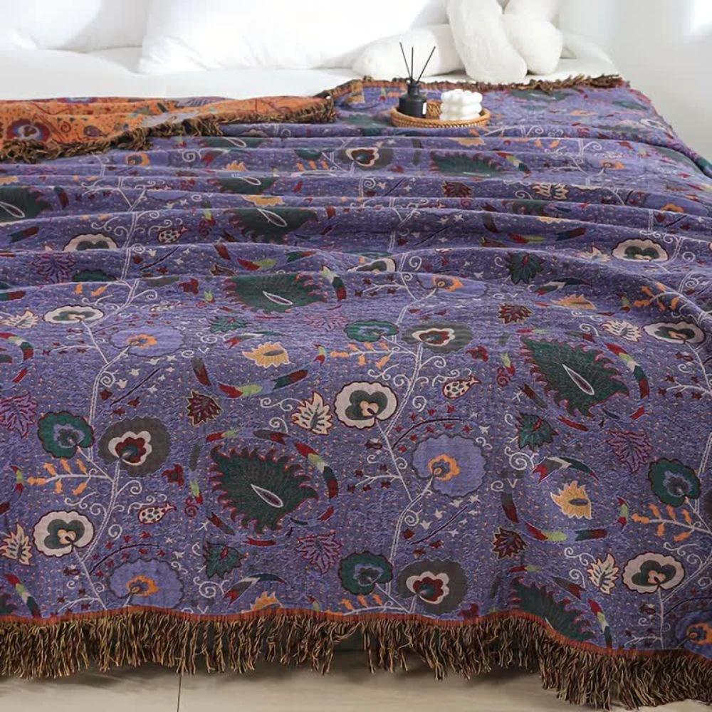 Peacock Tassel Cotton Blanket by Casa & Beyond