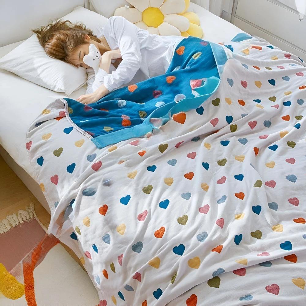 Whimsical Hearts Reversible Cotton Blanket by Casa & Beyond