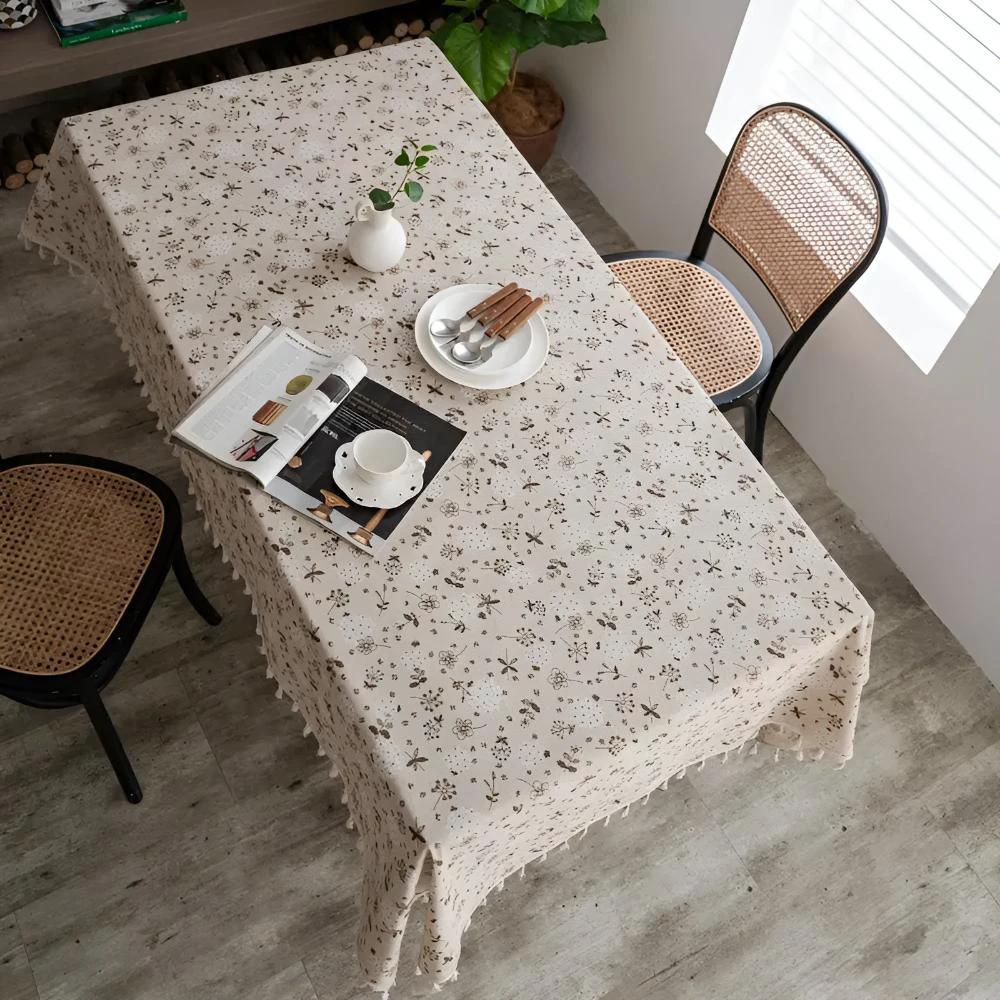 Dandelion Beige Tassel Tablecloth by Casa & Beyond