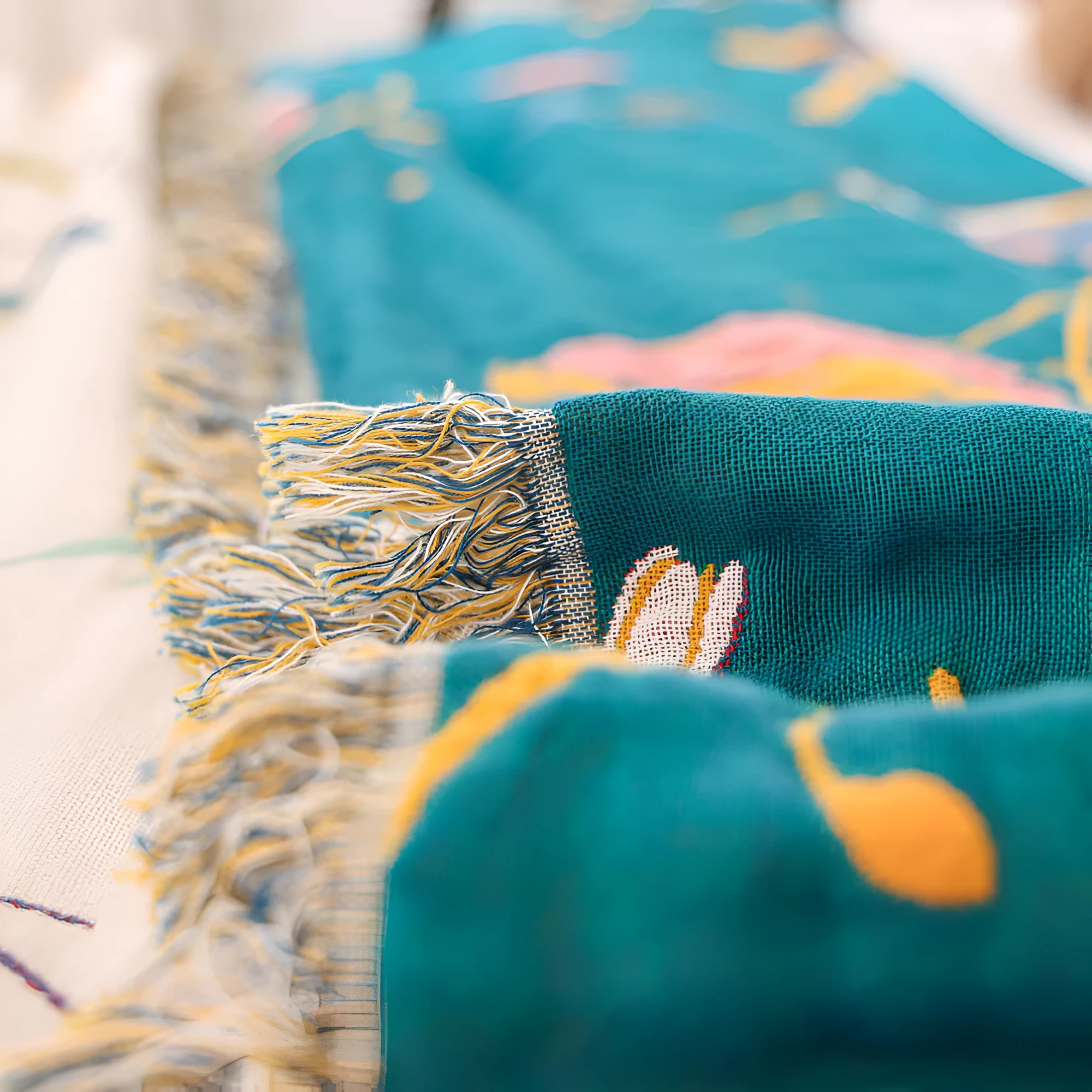 Whimsical Bird Tassel Cotton Blanket by Casa & Beyond