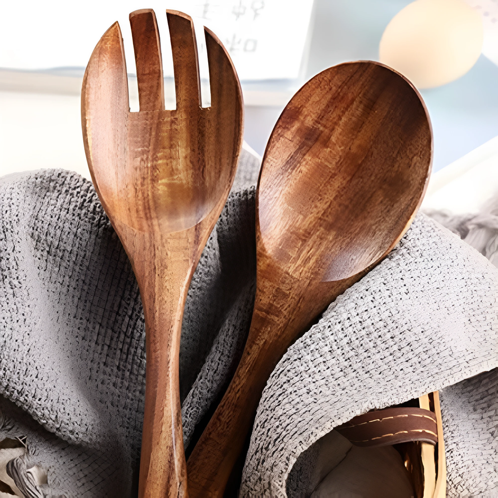 Rustic Teak Salad Serving Set | 2 Pcs by Casa & Beyond