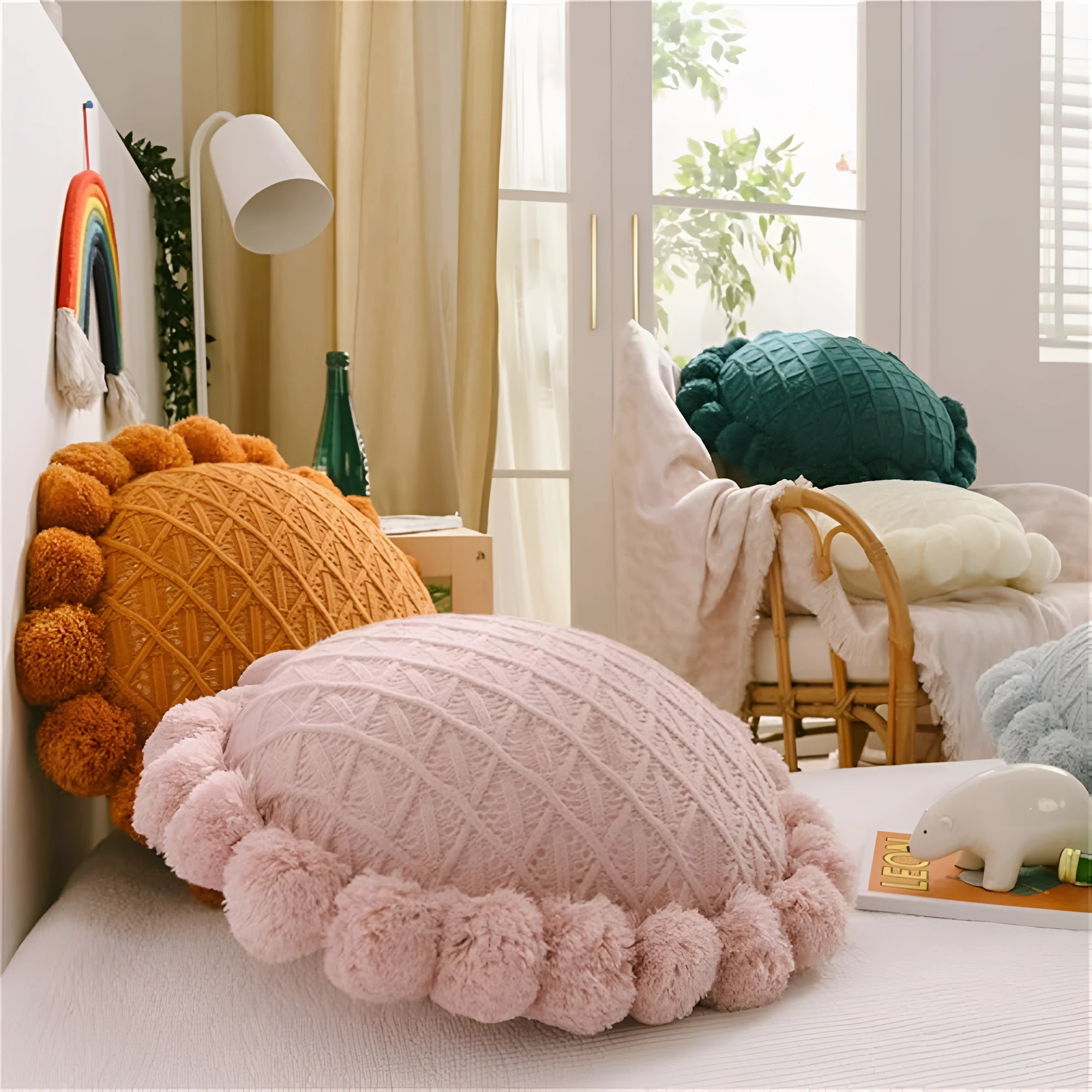 Chic Sunflower Pom-Pom Cushion by Casa & Beyond