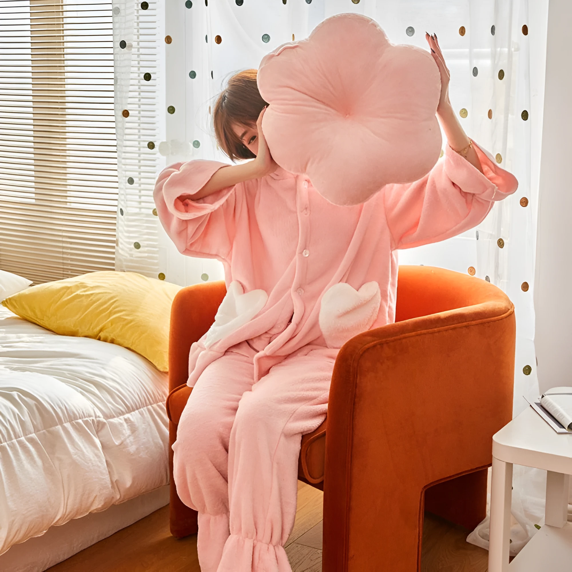 Plush Flower-Shaped Velvet Cushion by Casa & Beyond