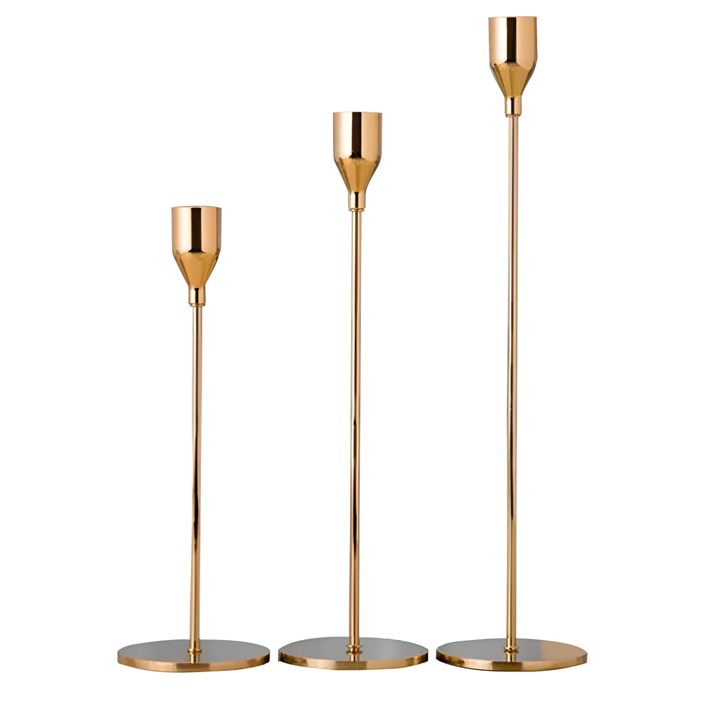 Sleek Metallic Candle Holders | 3 Pcs Set by Casa & Beyond