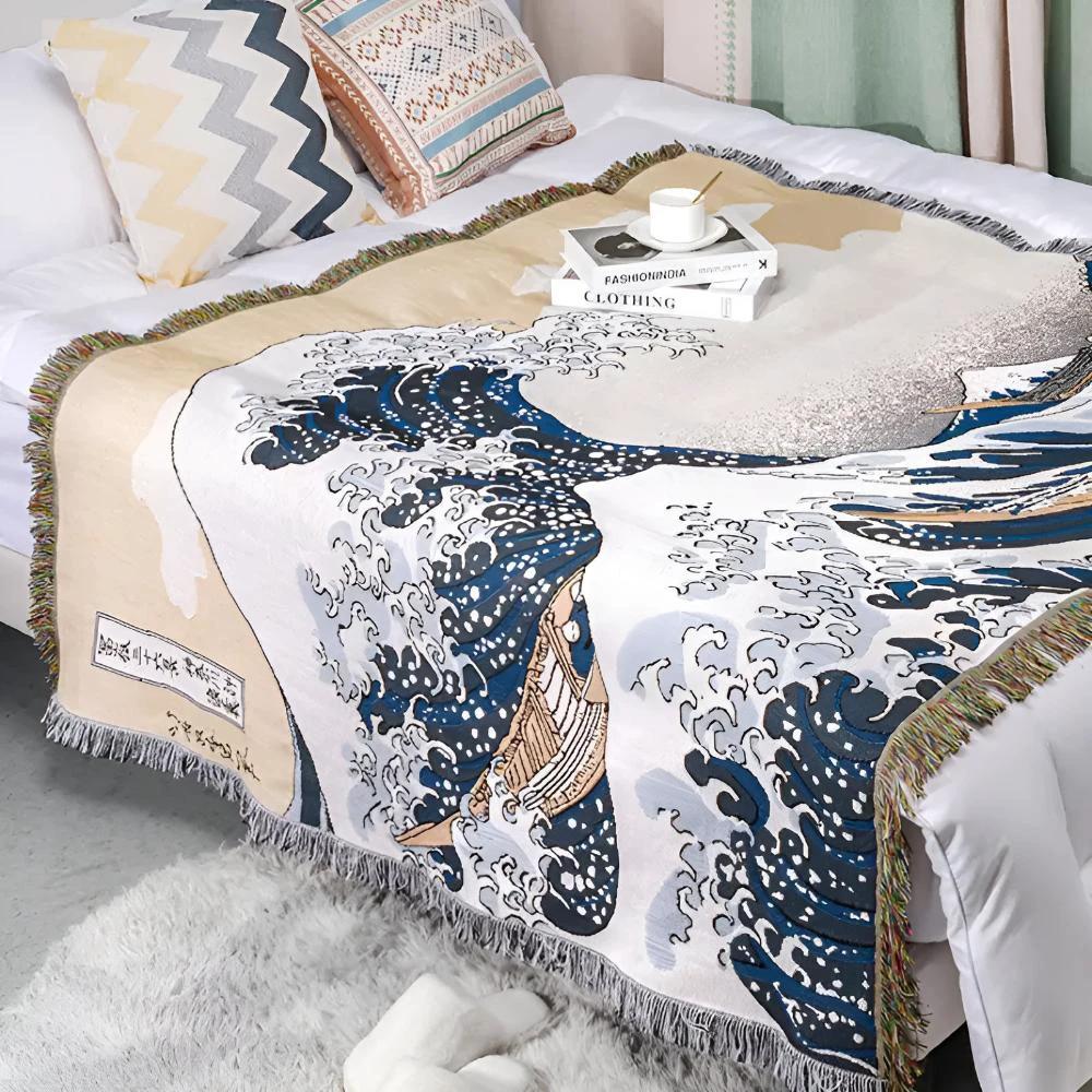 Classic Great Wave Throw Blanket by Casa & Beyond