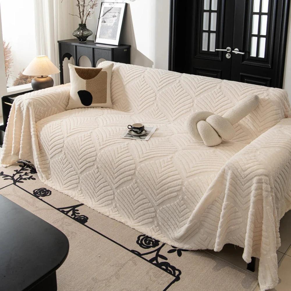 Herringbone Leaf Design Fleece Sofa Cover by Casa & Beyond