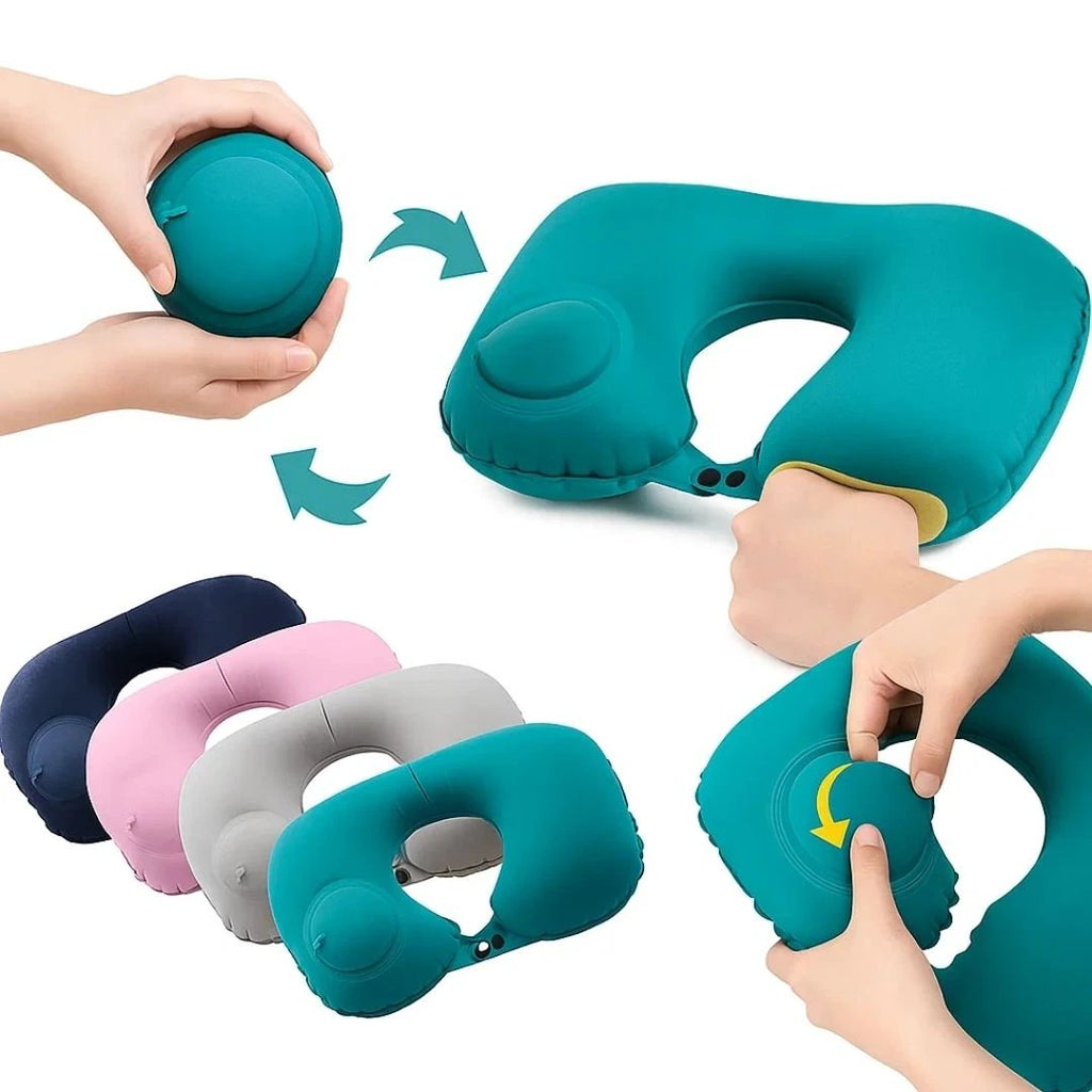 TravelThrive | Inflatable Travel Neck Pillow – Adjustable Firmness – Soft Velvet Cover – Neck Pain Relief – Compact for All Journeys Bowlift by Bowlift