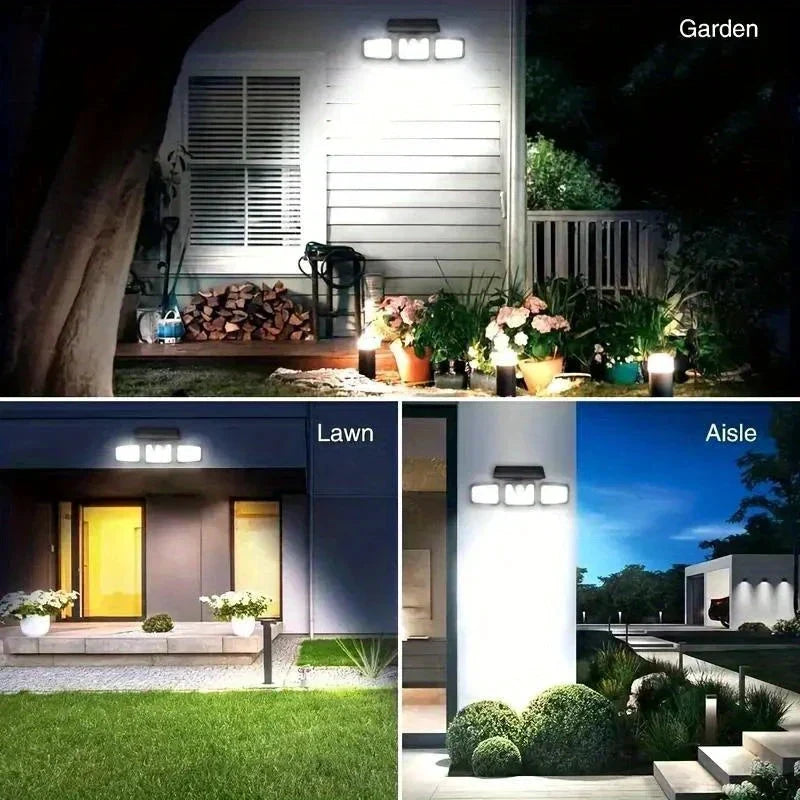 Solar LED Floodlight with Motion Sensor – 3-Head Outdoor Security Lighting for Garden, Driveway & Garage by BowLift