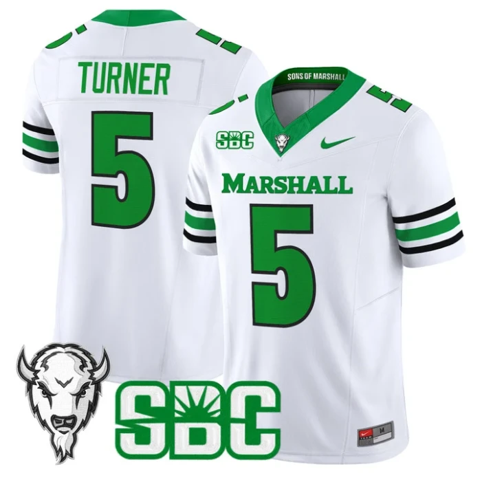 A.J. Turner Jersey #5 Marshall Thundering Herd 2025 Stitched White by NCAA Football Jersey