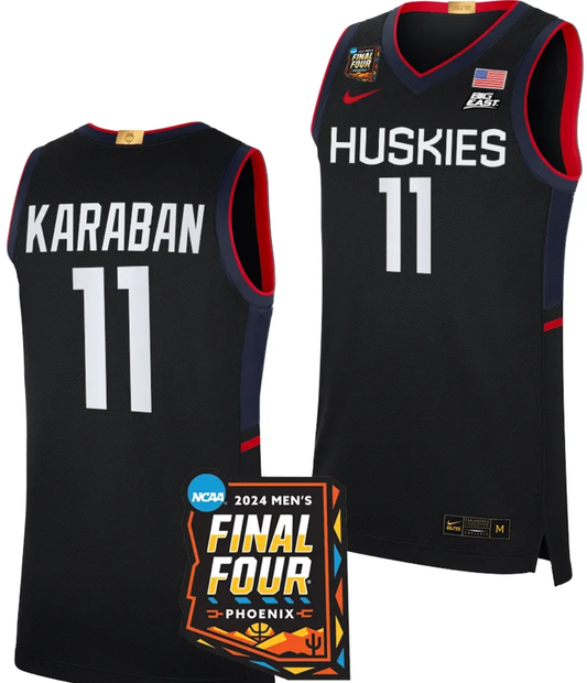 Alex Karaban Jersey #11 UConn Huskies Basketball 2024 NCAA March Madness Final Four Navy by My store basketball