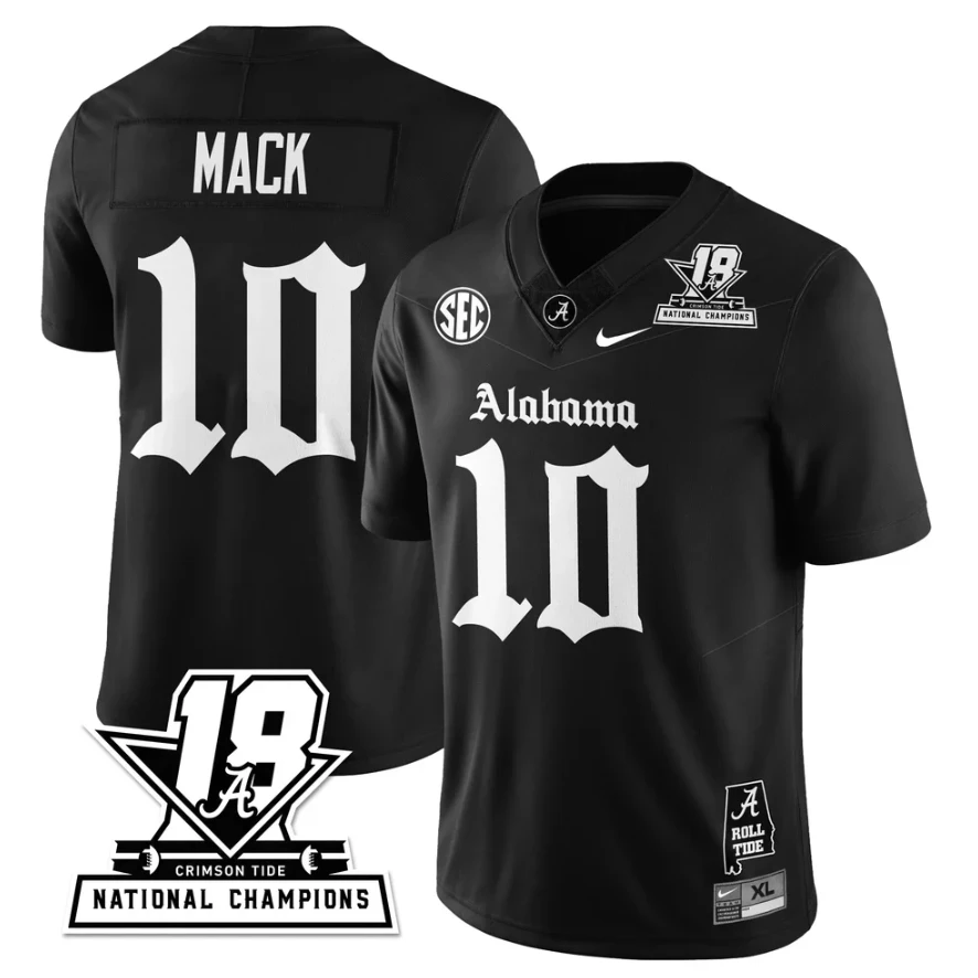 Austin Mack Jersey #10 Alabama Crimson 18x-Time National Champions Gothic by My Store NCAA Football Jerseys
