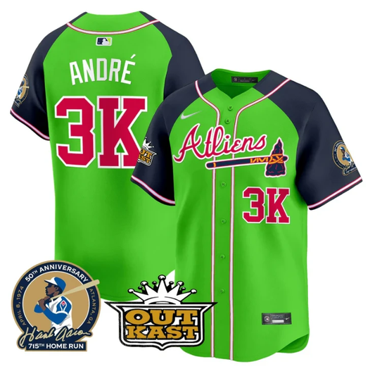 André Jersey #3K Atlanta Braves Atliens Hank Aaron Patch Limited Stitched Green Alternate by My Store
