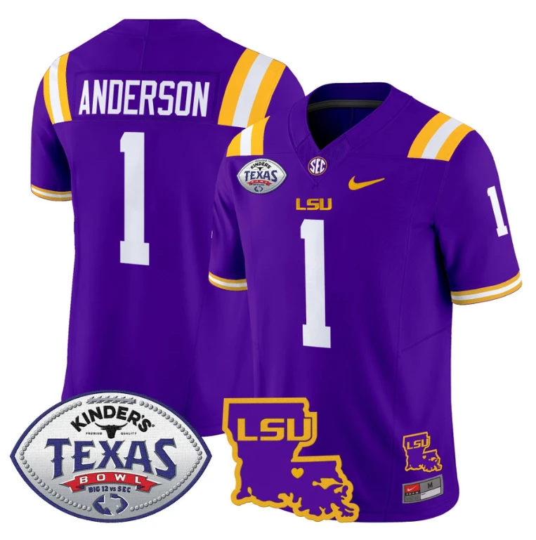 Aaron Anderson Jersey #1 LSU Tigers 2024 Texas Bowl Football Stitched Purple by NCAA Football Jersey