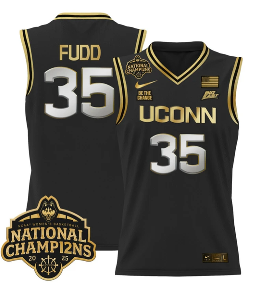 Azzi Fudd Jersey #35 UConn Huskies 2025 National Champions Patch Black Gold by My store basketball