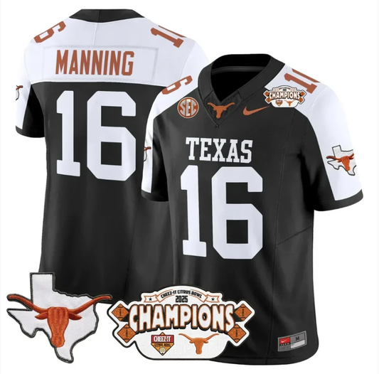 Arch Manning Jersey #16 Texas 2025 State Map Citrus Bowl Champions Black Alternate by NCAA Football Jersey