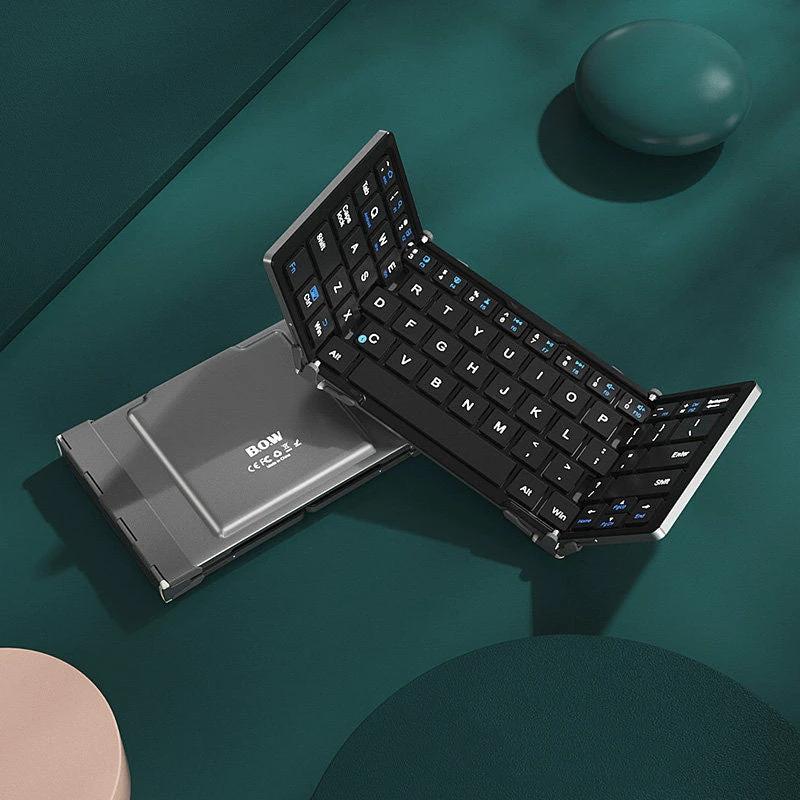 Foldable Rechargeable Wireless Keyboard with Leather Case, for Android Windows iOS Tablet & Laptop by BowLift