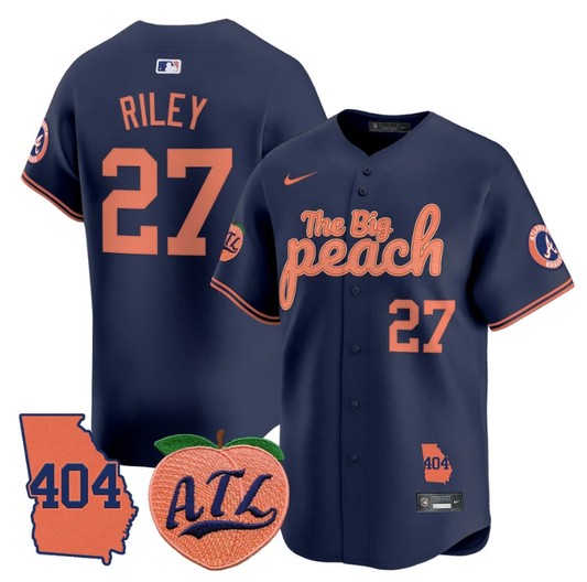 Austin Riley Jersey #27 Atlanta Braves 404 & The Big Peach Premier Limited Stitched Navy by My Store