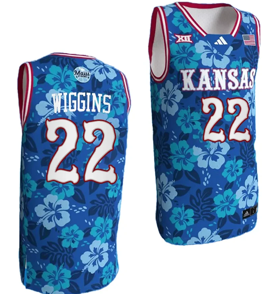 Andrew Wiggins Jersey #22 Kansas Jayhawks Bill Self Game College Basketball Blue Maui Strong by My store basketball