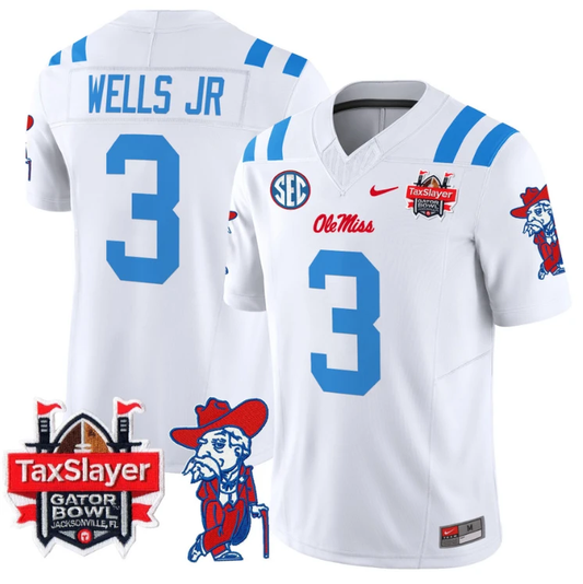 Antwane Wells Jr Jersey #3 Ole Miss Rebels 2025 Gator Bowl Patch 2024 White by My Store