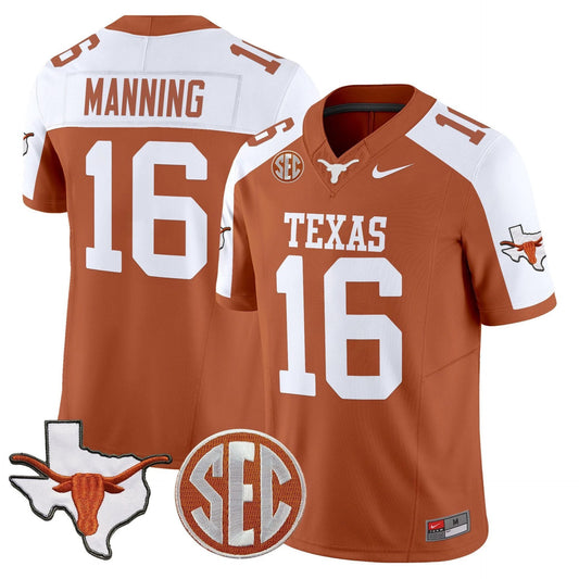 Arch Manning Jersey #16 Texas Longhorns 2025 State Map SEC Patch Orange Alter by My Store
