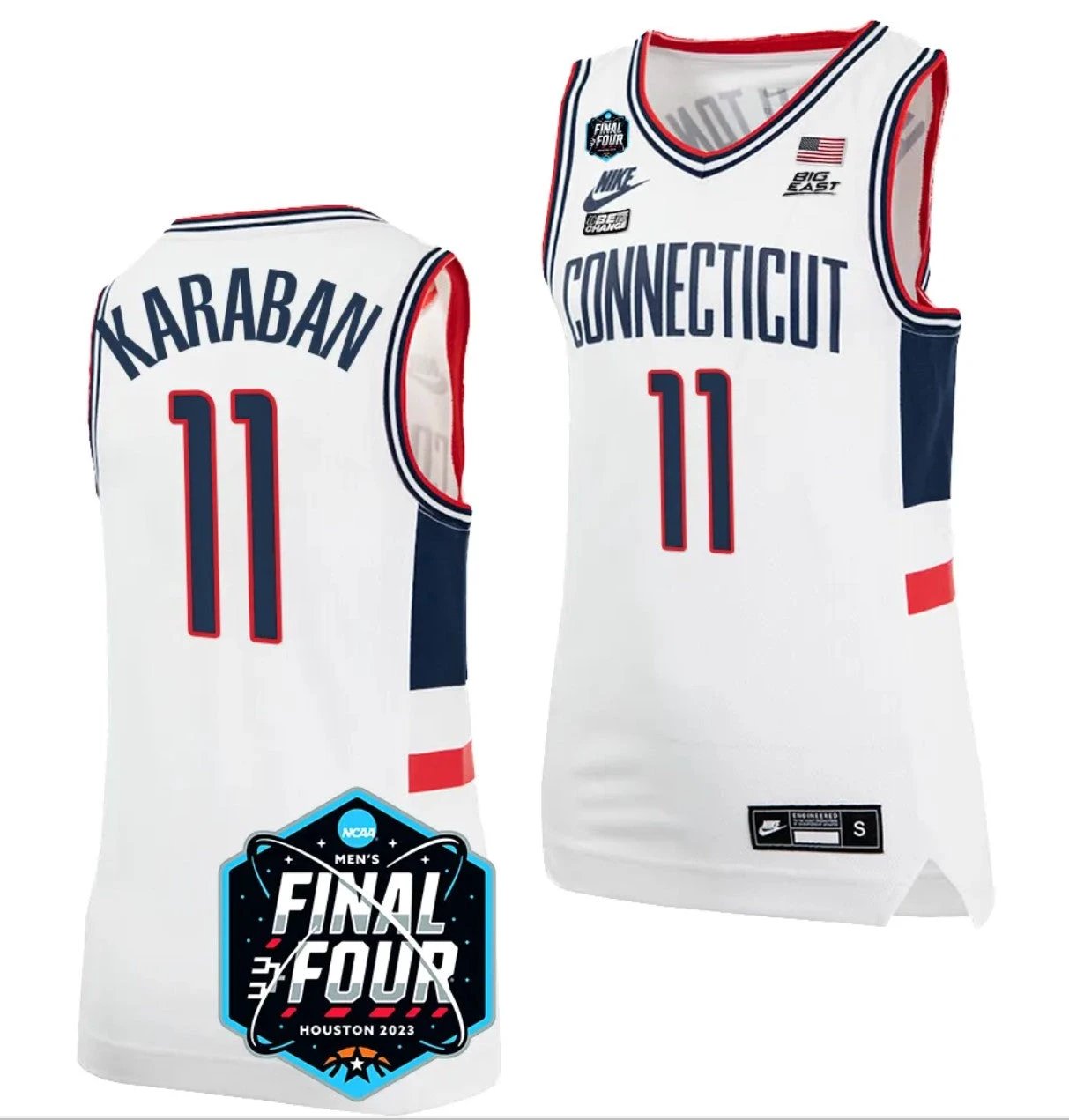Alex Karaban Jersey UConn Huskies 2023 NCAA National Championship March Madness White #11 by My store basketball