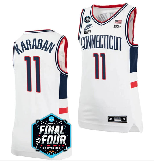 Alex Karaban Jersey UConn Huskies 2023 NCAA National Championship March Madness White #11 by My store basketball