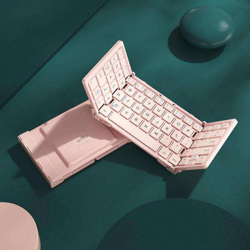 Foldable Rechargeable Wireless Keyboard with Leather Case, for Android Windows iOS Tablet & Laptop by BowLift