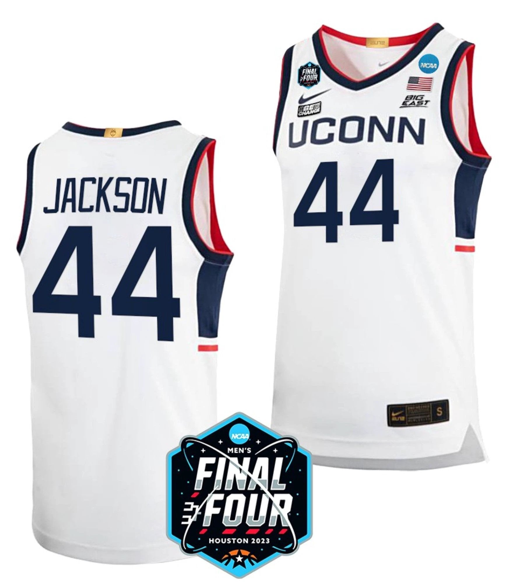 Andre Jackson Jersey UConn Huskies College Basketball 2023 NCAA Final Four White #44 by My store basketball