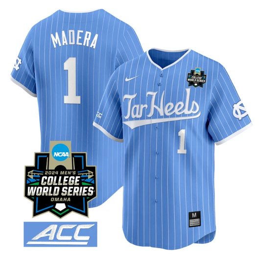 Alex Madera Jersey #1 North Carolina Tar Heels 2024 College World Series Vapor Premier Limited NCAA Baseball Stitched White Gold by My Store