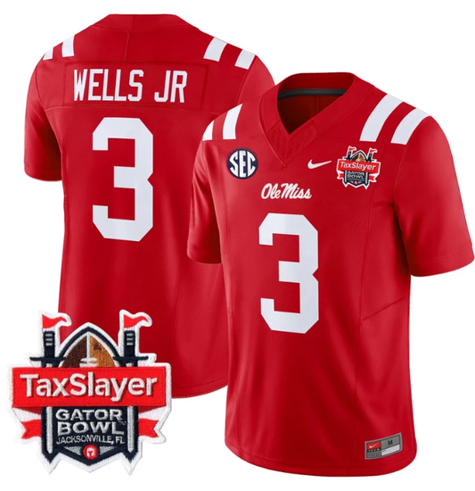 Antwane Wells Jr Jersey #3 Ole Miss Rebels 2024 Gator Bowl V2 Red by My Store