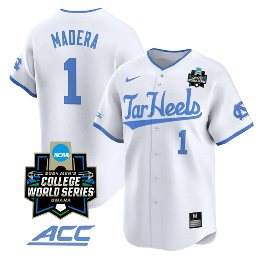 Alex Madera Jersey #1 North Carolina Tar Heels 2024 College World Series Vapor Premier Limited NCAA Baseball Stitched White by My Store
