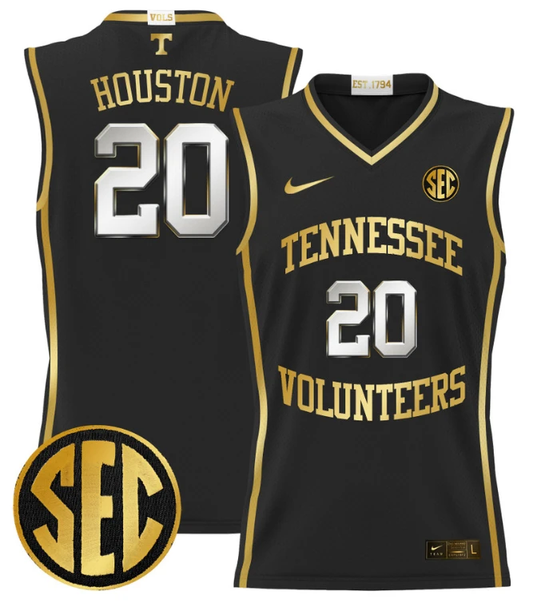 Allan Houston Jersey #20 Tennessee Vols 2024 Lightweight Basketball Black Gold by My store basketball